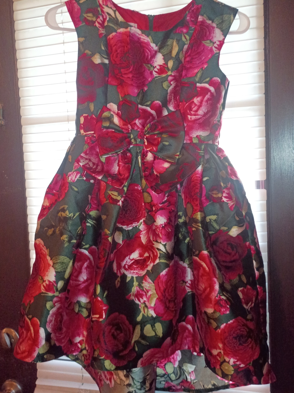 Bonnie Jean Black Dress with Red Floral Print and Bow